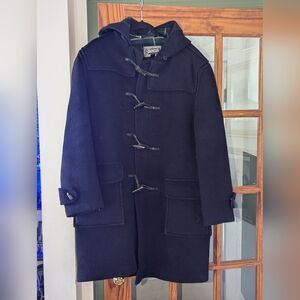 Vintage GLOVERALL Mens Wool Classic Hooded Duffle Coat Dark Navy Blue Sz 44